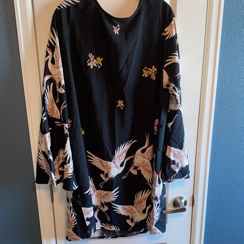 SHEIN Black Mini Dress with Crane Print